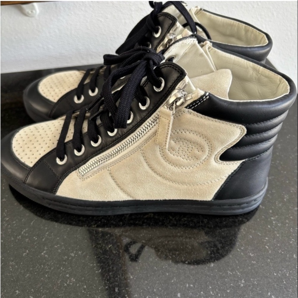 CHANEL Black and Cream Sneakers